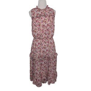 Monteau Floral Midi Dress Womens Size Medium Pink Tiered Chiffon Sleeveless
